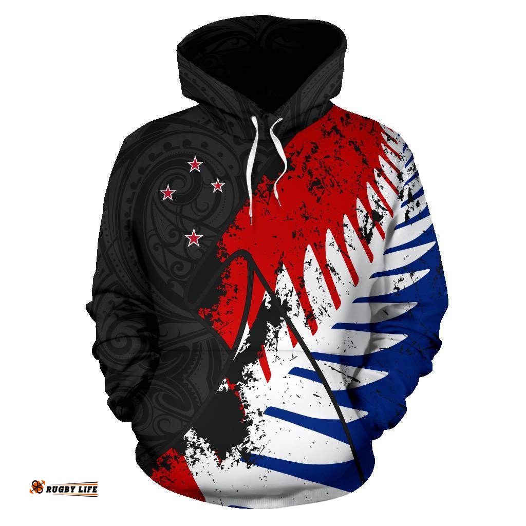 New Zealand Maori Hoodie, Silver Fern Flag Pullover Hoodie 02