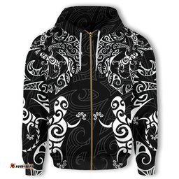 New Zealand Maori Hoodie, Lizard Tattoo Zip Up Hoodie
