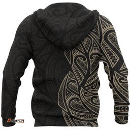 New Zealand Maori Zip Hoodie, Ta Moko Tattoo Full Zip Hoodie Tan