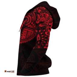 New Zealand Hoodie, Maori Tattoo Wolf Dragon Pullover Hoodie Red
