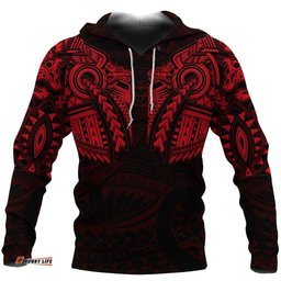 New Zealand Hoodie, Maori Tattoo Wolf Dragon Pullover Hoodie Red