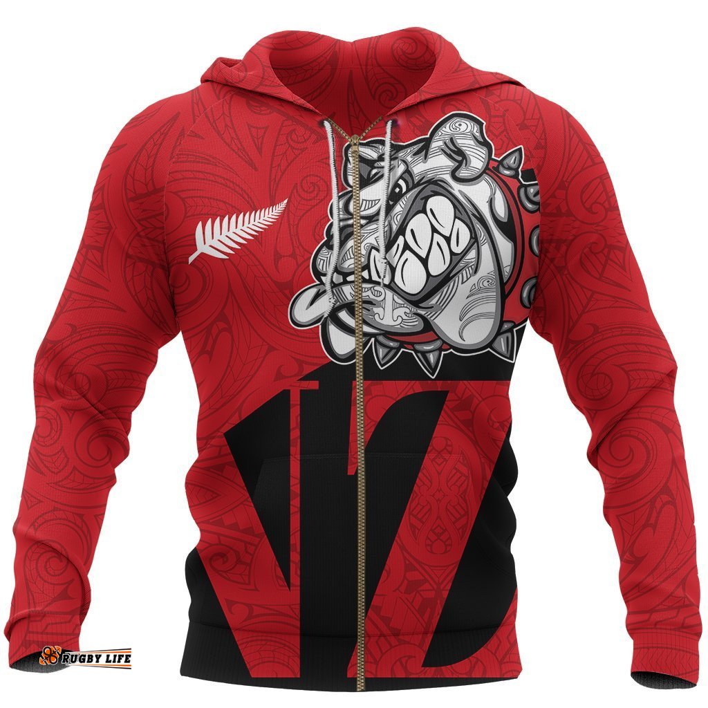 New Zealand Bulldog Zip Hoodie, Maori Bulldog Full Zip Hoodie