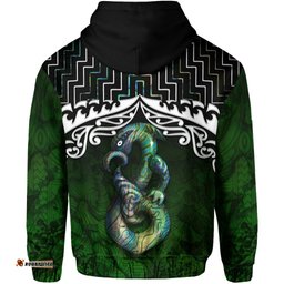 New Zealand Maori Zip Up Hoodie, Poutama Manaia Paua Shell Zipper Hoodie