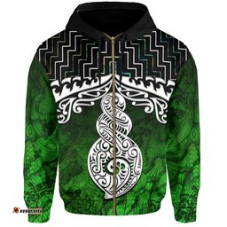 New Zealand Maori Zip Up Hoodie, Poutama Pikorua Double Twist Zipper Hoodie