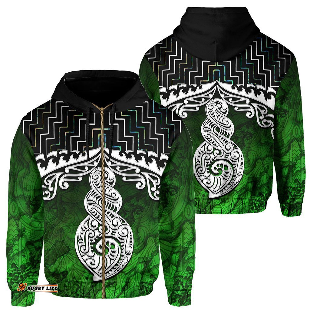 New Zealand Maori Zip Up Hoodie, Poutama Pikorua Double Twist Zipper Hoodie