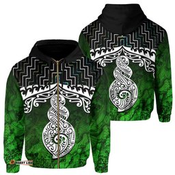 New Zealand Maori Zip Up Hoodie, Poutama Pikorua Double Twist Zipper Hoodie