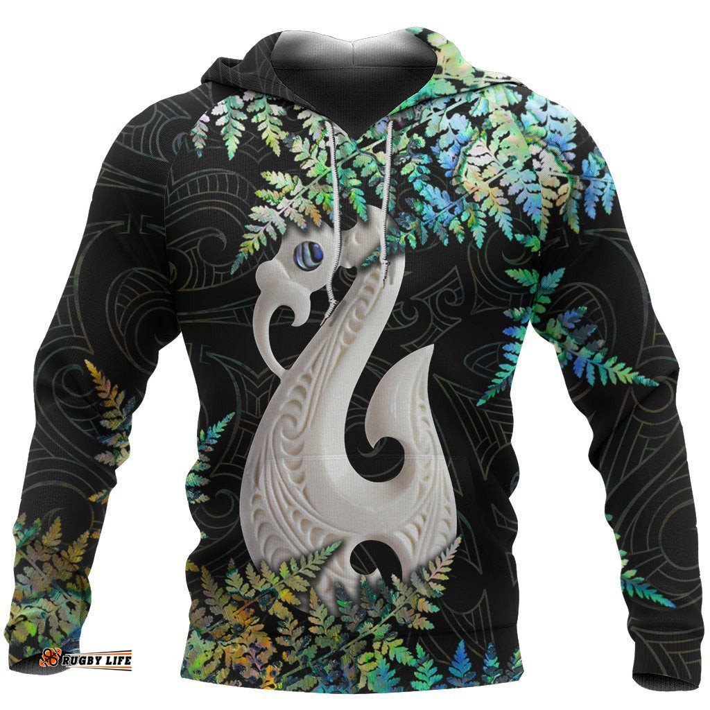 Aotearoa Hoodie Manaia New Zealand All Over Print Hoodie Silver Fern Paua Shell