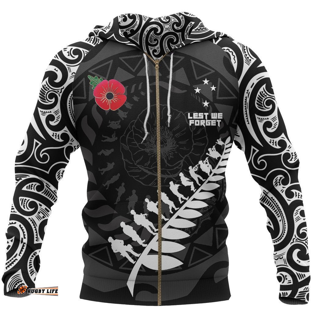 ANZAC Tattoo New Zealand Zip Hoodie, Lest We Forget Full Zip Hoodie