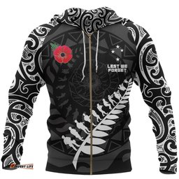 ANZAC Tattoo New Zealand Zip Hoodie, Lest We Forget Full Zip Hoodie