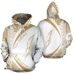 New Zealand Silver Fern Hoodie Maori Tattoo Circle Style White