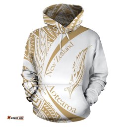 New Zealand Silver Fern Hoodie Maori Tattoo Circle Style White