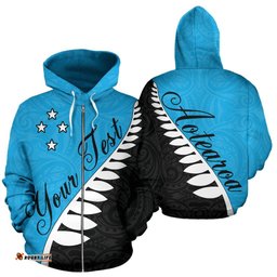 Aotearoa Silver Fern Zip Hoodie Aqua Custom Style Unlimited