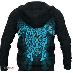 New Zealand Maori Hoodie, Wairua Tattoo Turtle Pullover Hoodie Blue