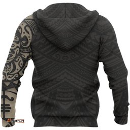 Maori Tattoo Hoodie, New Zealand Lion Tattoo Zipper Hoodie Tan