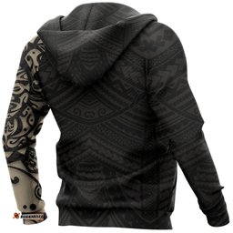 Maori Tattoo Hoodie, New Zealand Lion Tattoo Zipper Hoodie Tan