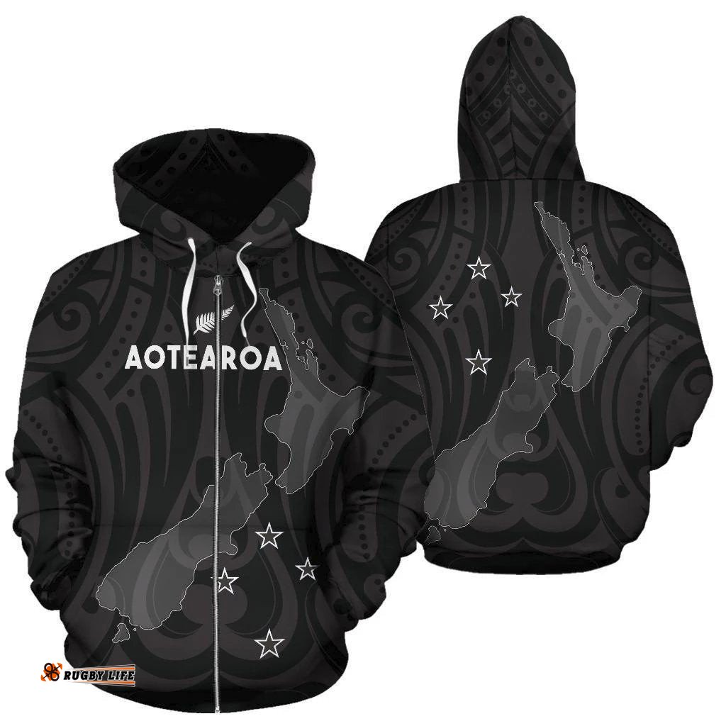 New Zealand Aoteroa Maori Zip Up Hoodie