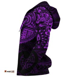 New Zealand Zip Up Hoodie, Maori Tattoo Wolf Dragon Zipper Hoodie Purple