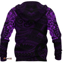 New Zealand Zip Up Hoodie, Maori Tattoo Wolf Dragon Zipper Hoodie Purple
