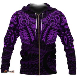 New Zealand Zip Up Hoodie, Maori Tattoo Wolf Dragon Zipper Hoodie Purple