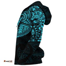 New Zealand Hoodie, Maori Tattoo Wolf Dragon Pullover Hoodie Blue