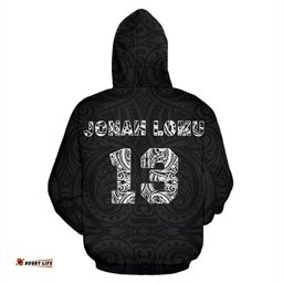 Rugby Haka Fern Zip Up Hoodie Black Jonah Lomu 13