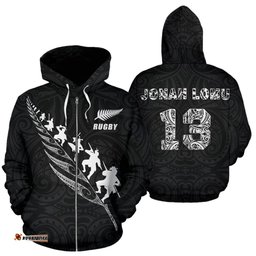 Rugby Haka Fern Zip Up Hoodie Black Jonah Lomu 13