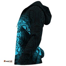 New Zealand Maori Zip Up Hoodie, Wairua Tattoo Turtle Zipper Hoodie Blue