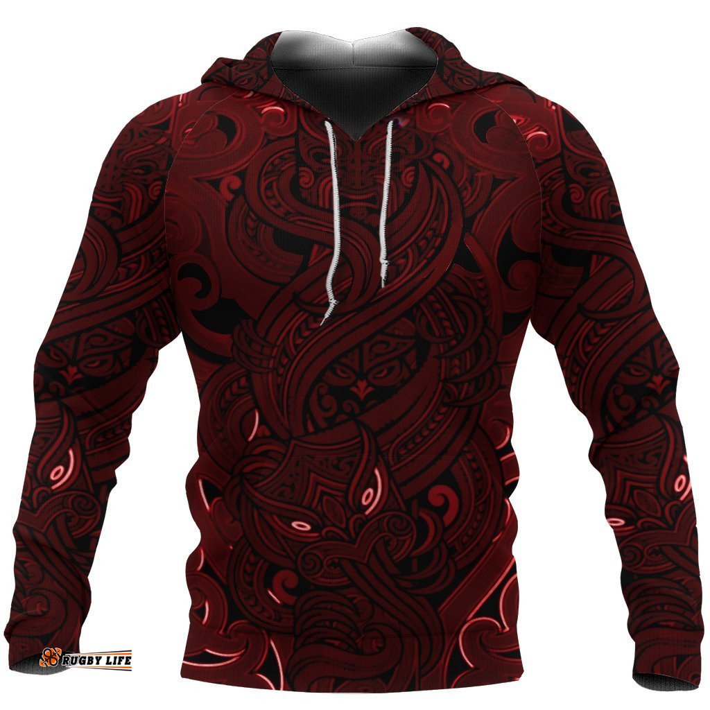 New Zealand Hoodie, Maori Gods Pullover Hoodie, Tumatauenga God Of War Red