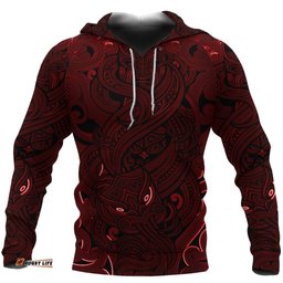 New Zealand Hoodie, Maori Gods Pullover Hoodie, Tumatauenga God Of War Red