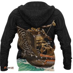 New Zealand Hoodie, Maori Waka Taua Pullover Hoodie Black