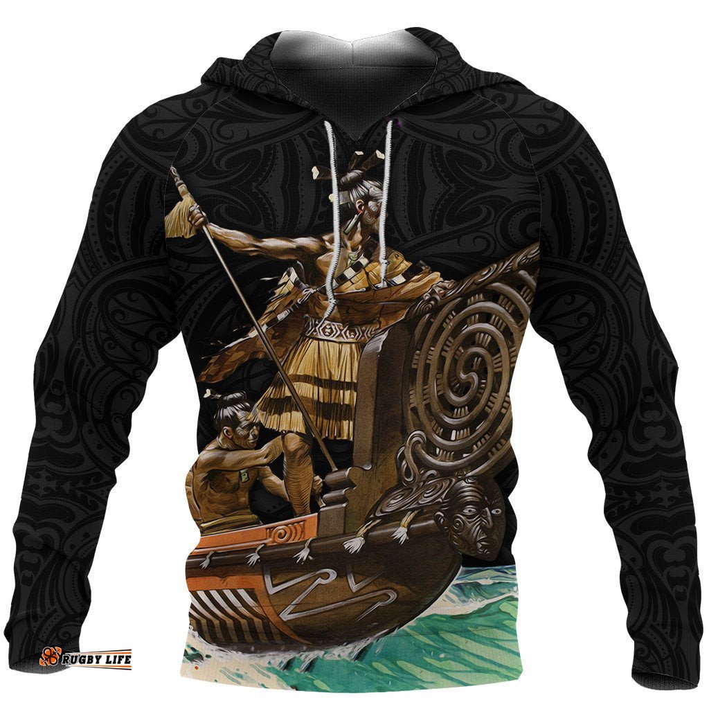 New Zealand Hoodie, Maori Waka Taua Pullover Hoodie Black