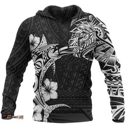 Polynesian Tattoo Hoodie, Marlin Hibiscus Pullover Hoodie