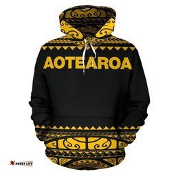 New Zealand Maori Hoodie, Aotearoa Silver Fern Pullover Hoodie Yellow