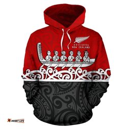 New Zealand Hoodie, Maori Waka Pullover Hoodie Red