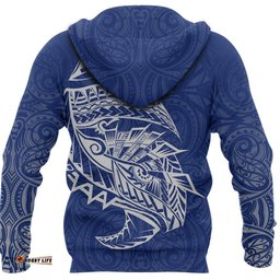 New Zealand Zip Up Hoodie, Maori Tattoo Zipper Hoodie Polynesian Style Blue