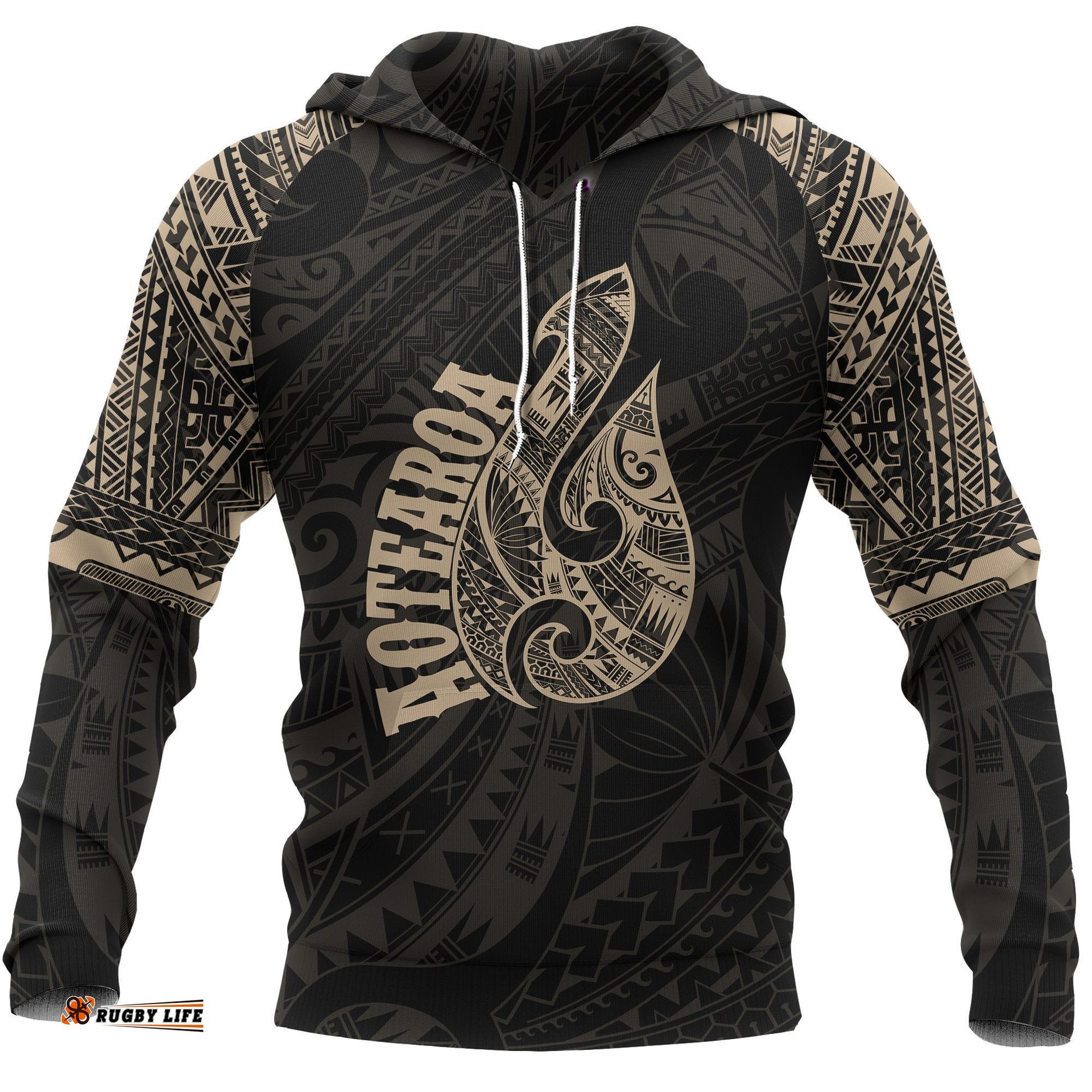Hei Matau Maori Tattoo All Over Hoodie Gold