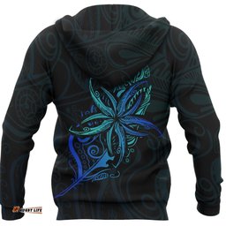 Light Silver Fern New Zealand Zip Hoodie, Frangipani Tattoo Full Zip Hoodie