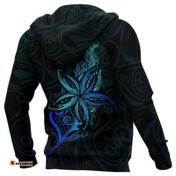 Light Silver Fern New Zealand Zip Hoodie, Frangipani Tattoo Full Zip Hoodie