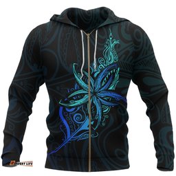 Light Silver Fern New Zealand Zip Hoodie, Frangipani Tattoo Full Zip Hoodie