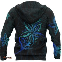 Light Silver Fern New Zealand Zip Hoodie, Frangipani Tattoo Full Zip Hoodie 02