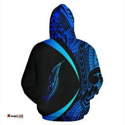 New Zealand Silver Fern Zip Hoodie Maori Tattoo Circle Style Blue