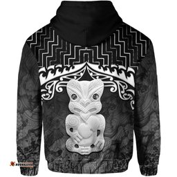 New Zealand Zip Up Hoodie, Poutama Maori Hei Tiki Zipper Hoodie Black