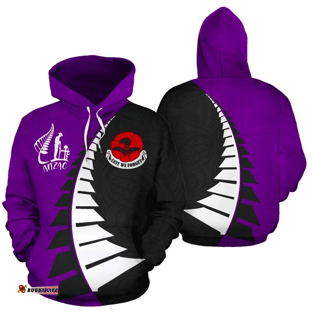 Lest We Forget New Zealand Hoodie with Violet