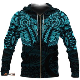New Zealand Zip Up Hoodie, Maori Tattoo Wolf Dragon Zipper Hoodie Blue