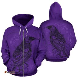 New Zealand Tui Bird Zip Up Hoodie Drawing Purple
