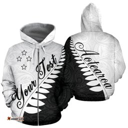 Aotearoa Silver Fern Zip Hoodie Black White Custom Style Unlimited