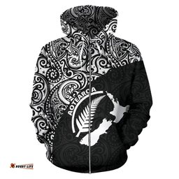 Aotearoa Rugby With Map And Silver Fern Zip Up Hoodie 07