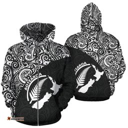 Aotearoa Rugby With Map And Silver Fern Zip Up Hoodie 07