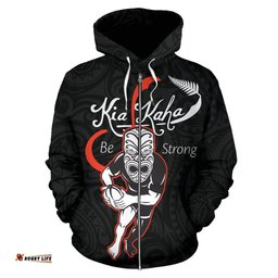 Rugby Kia Kaha Be Strong New Zealand Zip Up Hoodie Black Version 2