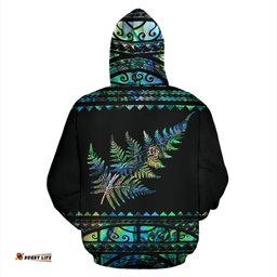 New Zealand Maori Zip Up Hoodie, Aotearoa Silver Fern Zipper Hoodie Paua Shell